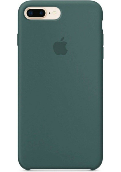 Apple iPhone 8 Plus Uyumlu Logolu Içi Kadife Altı Açık Lansman Haki Silikon Kılıf