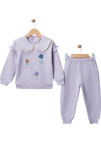 Iki Ip Yakası Dantelli Baskılı Takım