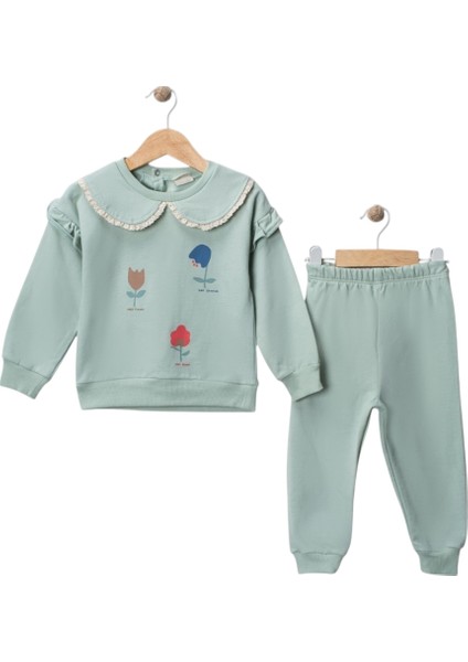 Iki Ip Yakası Dantelli Baskılı Takım