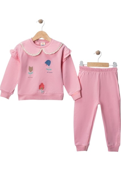 Iki Ip Yakası Dantelli Baskılı Takım