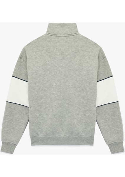 Oversize Şardonlu Renk Bloklu Kolej Baskılı Yarım Fermuarlı Sweatshirt fiyatları