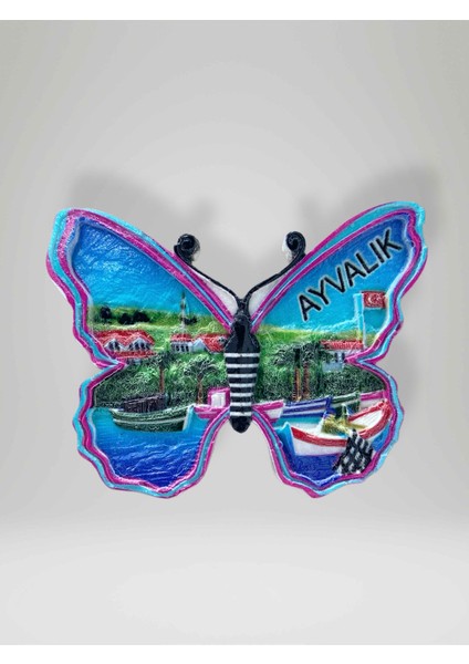 Ayvalık Temalı Kelebek Şeklinde Polyester Magnet Buzdolabı Süsü