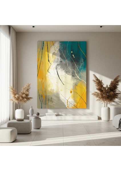 Soyut Sarı ve Yeşil Tonlarında Modern Sanat Tablosu fırsatları