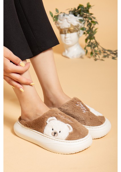 Kadın Ayıcık Desenli Peluş Yumuşak Hafif Ses Yapmayan Kaymaz Eva Taban Kışlık Ev Terliği fiyatları