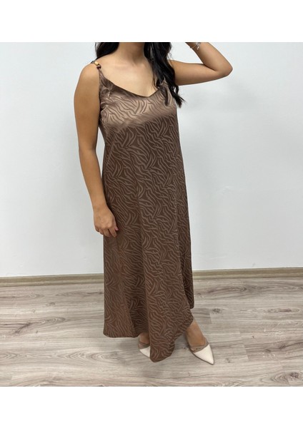 Zebra Desenli Saten Elbise