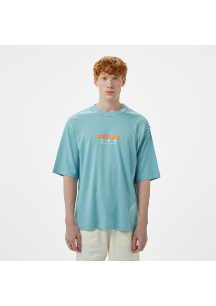 Star Chevron Oversize Fit Baskılı Erkek Mavi T-Shirt