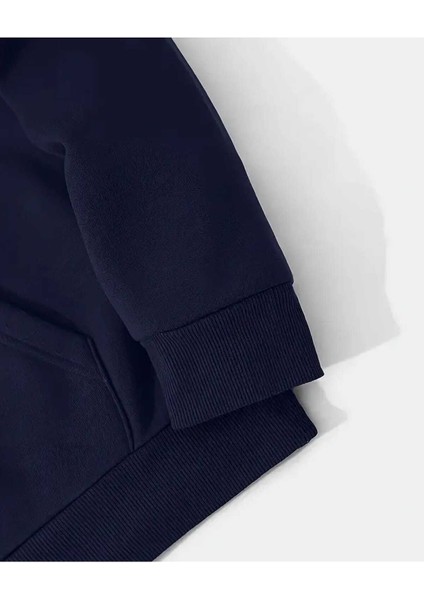 Puzzle Kalp Baskılı Kapüşonlu Cepli Pamuklu Lacivert Sweatshirt modelleri