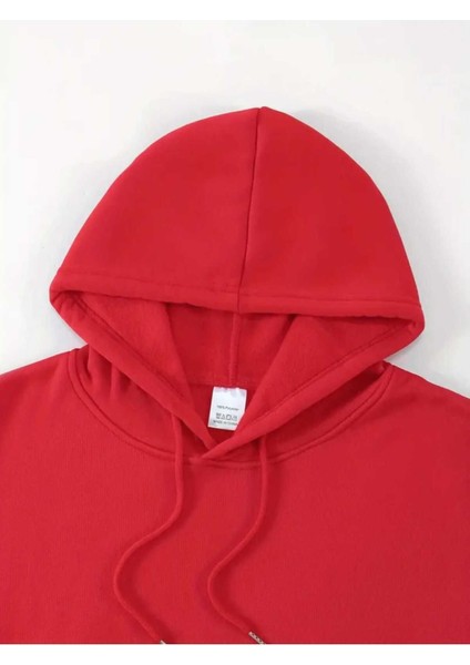 Üç Çizgi Baskılı Kapüşonlu Cepli Içi Yünlü Kırmızı Sweatshirt modelleri