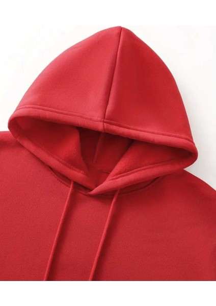 Whatever Baskılı Kapüşonlu Cepli Pamuklu Kırmızı Sweatshirt modelleri