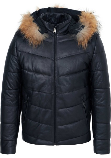 Lacivert Hakiki Deri Erkek Deri Mont - E23KDM310463-Q3R