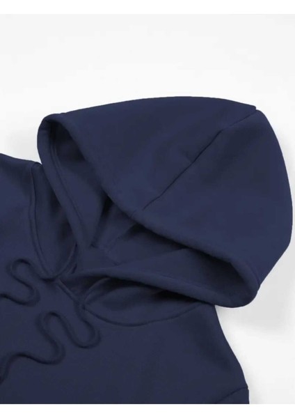 Gracie Abrams Baskılı Kapüşonlu Cepli Pamuklu Lacivert Sweatshirt modelleri