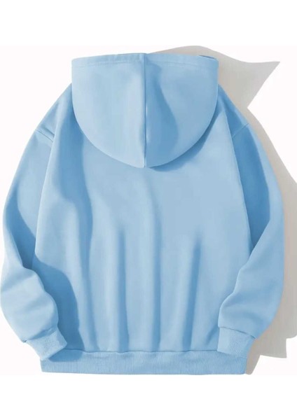 Couple Cat Baskılı Kapüşonlu Cepli Pamuklu Mavi Sweatshirt fiyatları