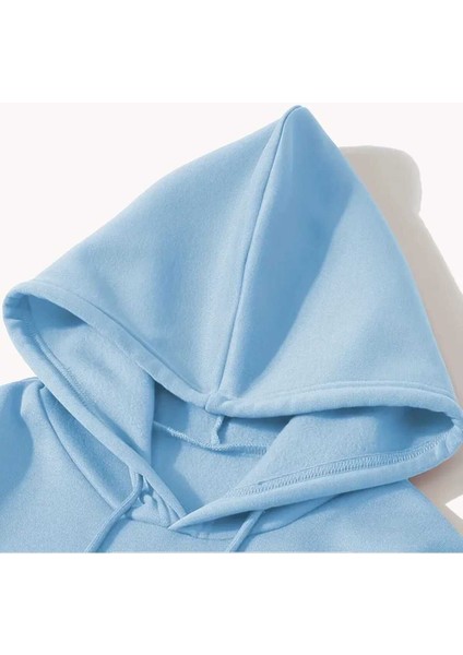 Couple Cat Baskılı Kapüşonlu Cepli Pamuklu Mavi Sweatshirt modelleri