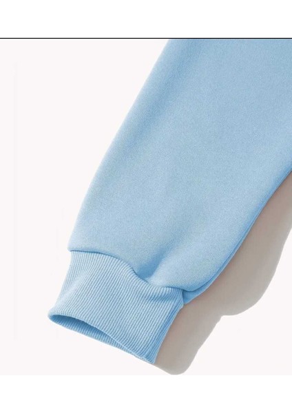 Couple Cat Baskılı Kapüşonlu Cepli Pamuklu Mavi Sweatshirt fırsatları