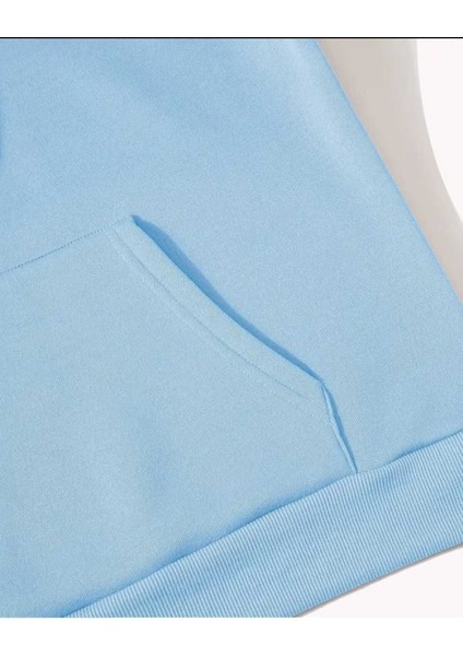 Couple Cat Baskılı Kapüşonlu Cepli Pamuklu Mavi Sweatshirt indirimleri