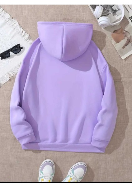 Blah Blah Blah Baskılı Kapüonlu Cepli Içi Yünlü Lila Sweatshirt fiyatları