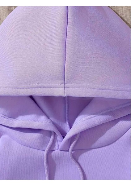 Blah Blah Blah Baskılı Kapüonlu Cepli Içi Yünlü Lila Sweatshirt modelleri