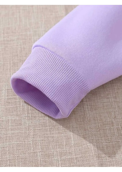 Blah Blah Blah Baskılı Kapüonlu Cepli Içi Yünlü Lila Sweatshirt fırsatları