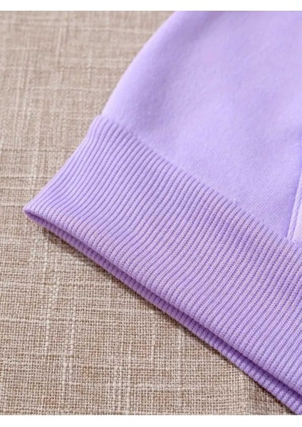 Blah Blah Blah Baskılı Kapüonlu Cepli Içi Yünlü Lila Sweatshirt indirimleri