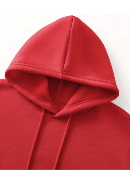 Fingered Baskılı Kapüşonlu Cepli Pamuklu Kırmızı Sweatshirt modelleri