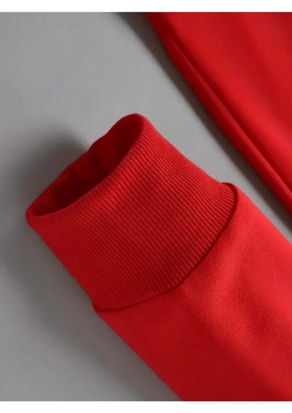 Bisiklet Kalp Ritim Baskılı Kapüşonlu Cepli Pamuklu Kırmızı Sweatshirt modelleri