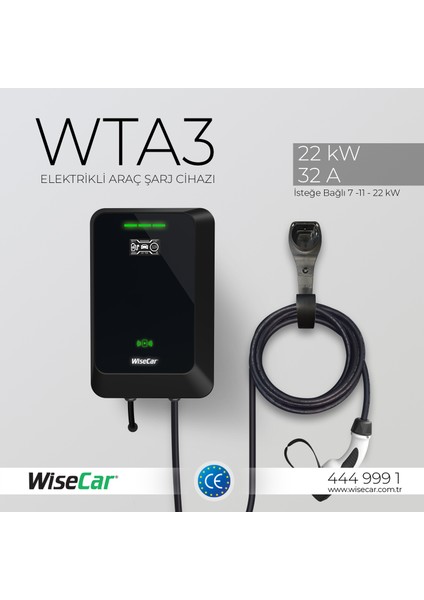 WTA - Yapay Zeka Destekli Akıllı Elektrikli Araç Şarj Cihazı | 22 kW | Mobil Uygulama & WiseCar AI indirimleri