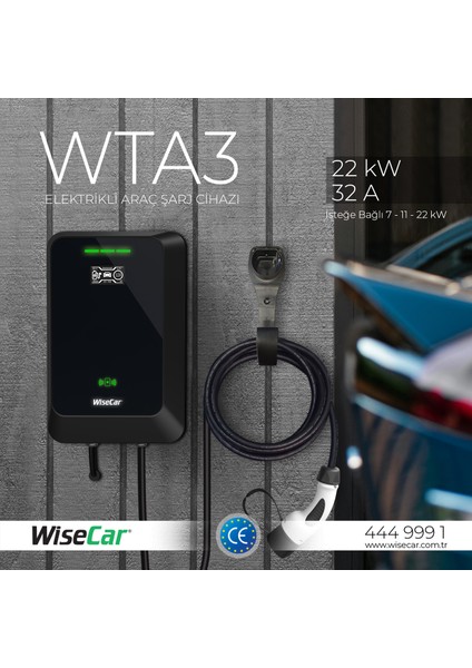WTA - Yapay Zeka Destekli Akıllı Elektrikli Araç Şarj Cihazı | 22 kW | Mobil Uygulama & WiseCar AI