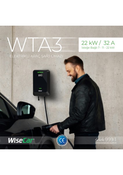 WTA - Yapay Zeka Destekli Akıllı Elektrikli Araç Şarj Cihazı | 22 kW | Mobil Uygulama & WiseCar AI