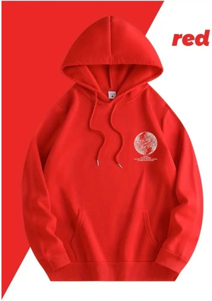 Lazarus Arka Göğüs Baskılı Kapüşonlu Cepli Pamuklu Kırmızı Sweatshirt fiyatları