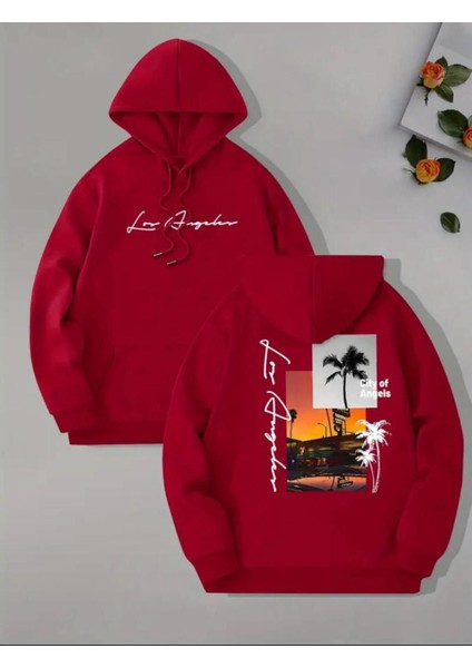 Arka Ön Baskılı City Of Angeles Cepli Kapüşonlu Sweatshırt