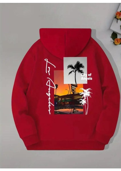 Arka Ön Baskılı City Of Angeles Cepli Kapüşonlu Sweatshırt fiyatları