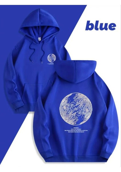 Lazarus Arka Göğüs Baskılı Kapüşonlu Cepli Pamuklu Saks Sweatshirt
