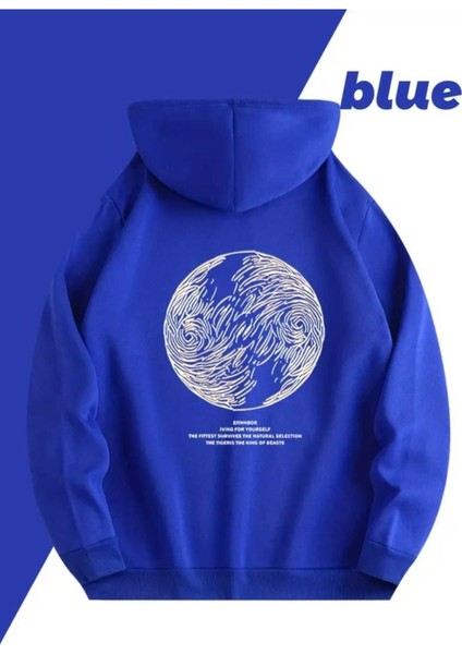 Lazarus Arka Göğüs Baskılı Kapüşonlu Cepli Pamuklu Saks Sweatshirt modelleri