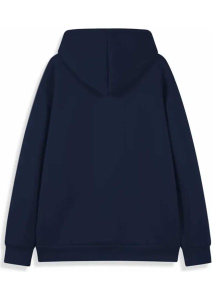 Parlak Kelebek Baskılı Kapüşonlu Cepli Pamuklu Lacivert Sweatshirt fiyatları