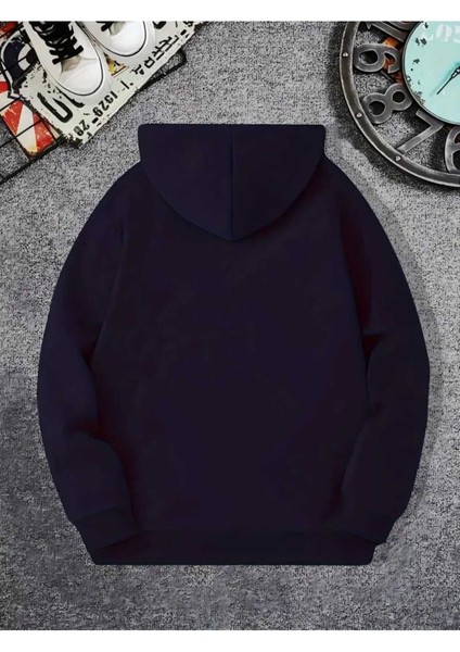 Big Wolt Baskılı Kapüşonlu Cepli Içi Yünlü Lacivert Sweatshirt fiyatları