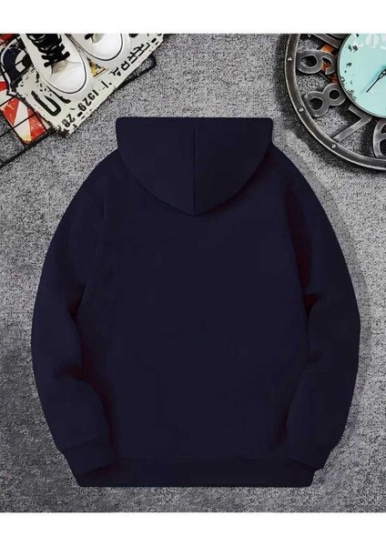 Renkli Çiçekler Baskılı Kapüşonlu Cepli Pamuklu Lacivert Sweatshirt fiyatları