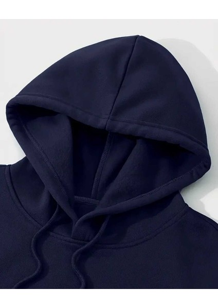 Renkli Çiçekler Baskılı Kapüşonlu Cepli Pamuklu Lacivert Sweatshirt modelleri