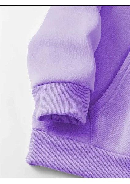 God All The Time Baskılı Kapüşonlu Cepli Pamuklu Lila Sweatshirt fırsatları