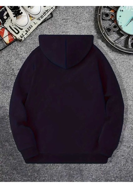 Ghostemane Baskılı Kapüşonlu Cepli Pamuklu Lacivert Sweatshirt fiyatları