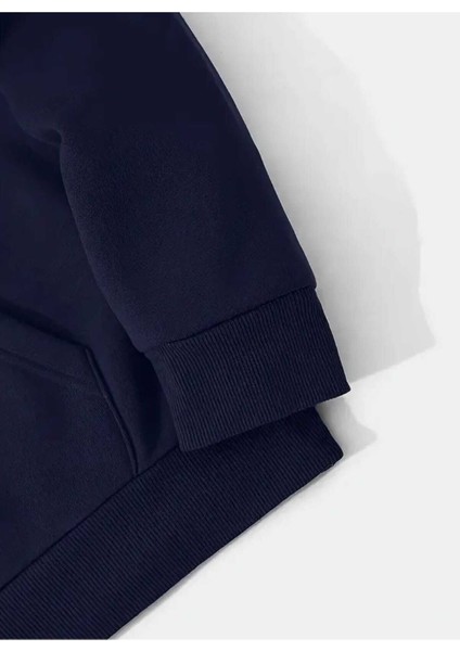 Ghostemane Baskılı Kapüşonlu Cepli Pamuklu Lacivert Sweatshirt modelleri