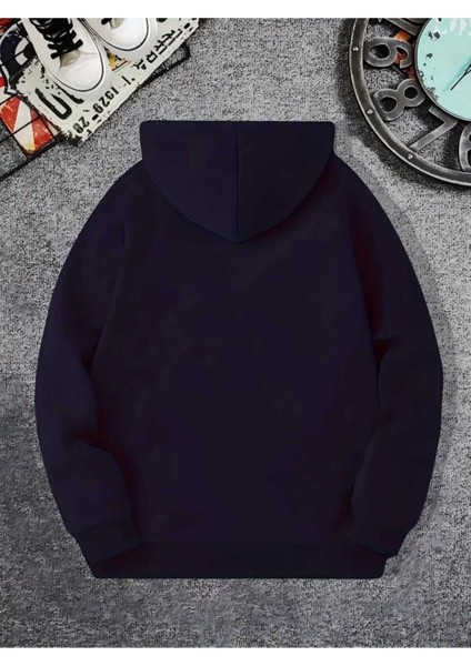 Uçak Baskılı Kapüşonlu Cepli Pamuklu Lacivert Sweatshirt fiyatları