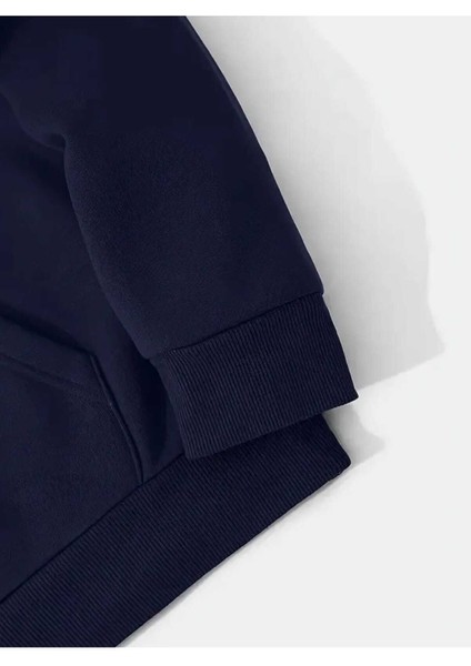 Uçak Baskılı Kapüşonlu Cepli Pamuklu Lacivert Sweatshirt modelleri