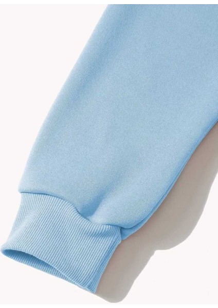 Faith Hope Love Baskılı Kapüşonlu Cepli Içi Yünlü Mavi Sweatshirt fırsatları