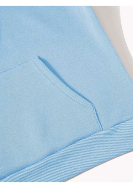 Faith Hope Love Baskılı Kapüşonlu Cepli Içi Yünlü Mavi Sweatshirt indirimleri