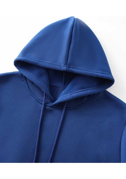 Sevimli Pandalar Ön ve Arkası Baskılı Kapüşonlu Cepli Içi Yünlü Saks Sweatshirt modelleri