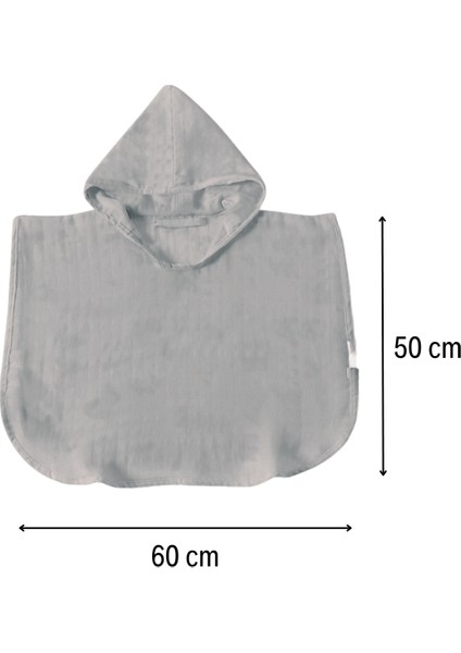 Organik Pamuk Kapşonlu Plaj Çocuk Bebek Panço Bornoz Banyo Havlu Kapüşonlu 2-4 yaş Panço Boy 50cm En 60cm