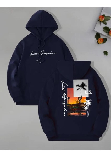 Arka Ön Baskılı City Of Angeles Cepli Kapüşonlu Sweatshırt