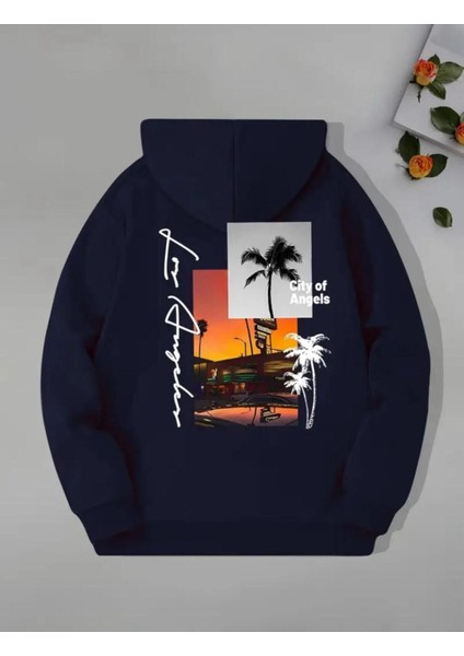 Arka Ön Baskılı City Of Angeles Cepli Kapüşonlu Sweatshırt modelleri