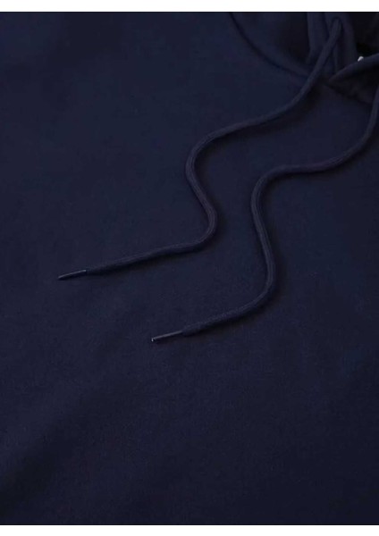 Yarım Aslan Yüzü Baskılı Kapüşonlu Cepli Pamuklu Lacivert Sweatshirt fırsatları