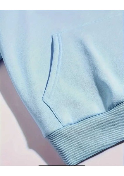 Mavi ve Beyaz Kurdeleler Baskılı Kapüşonlu Cepli Pamuklu Mavi Sweatshirt indirimleri